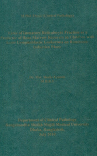 Image of Value of Immature Reticulocyte Fraction as a Predictor of Bone Marrow Recovery in Children with Acute Lymphoblastic Leukaemia on Remission- Induction Phase