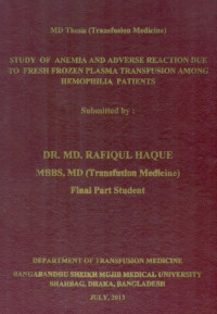Image of Study Of Anemia adverse Reaction Due To Fresh Frozen Plasma Transfusion Among Hemophilia Patients