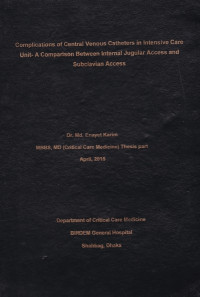 Image of Complications of Central Venous Catheters in Intensive Care Unit- A Comparison Between Internal Jugular Access and Subclavian Access