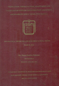Image of Translation Cross- Cultural Adaptation and Validation of English Shoulder Pain Assessment and Disability Index (SPadi) Into Banglsa