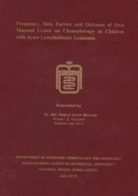 Image of Frequency, Risk Factors and Outcome of Oral Mucosal Lesion on Chemotherapy in Children with Acute Lymphoblastic Leukemia