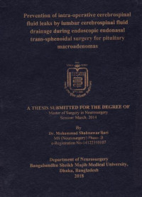 Image of Prevention of intra-operative cerebrospinal fluid leaks by lumbar cerebrospinal fluid drainage during endoscopic endonasal trans-sphenoidal surgery for pituitary macroadenomas