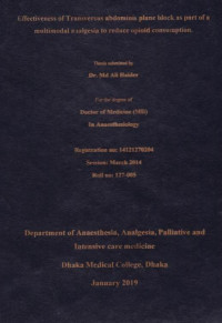 Image of Effectiveness of Transversus abdominis plane block as part of a multimodal analgesia to reduce opioid consumption