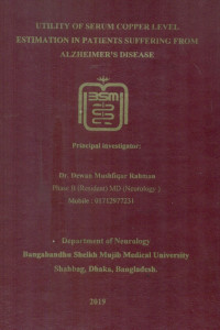 Image of Utility of Serum Copper Livel Estimation in Patients Suffering From Alshelimer's Disease