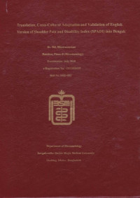 Image of Translation, Cross-Cultural Adaptation and Validation of English Version of Shoulder Pain and Disability Index (SPADI) into Bengali