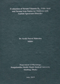 Image of Evaluation of Serum Vitamin B12, Folic Acid and Serum Iron Status in Children with Autism Spectrum Disorder