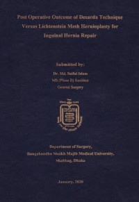 Image of Post Operative Outcome of  Desarda  Technoque Versus Lichtenstein Mesh Hernioplasty for  Lnguinal Hernia Repair
