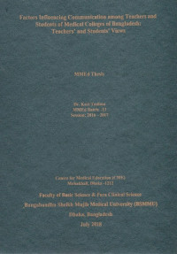 Image of Factors Influencing Communication among Teachers and Students of Medical Colleges of Bangladesh: Teachers' and Students' Views